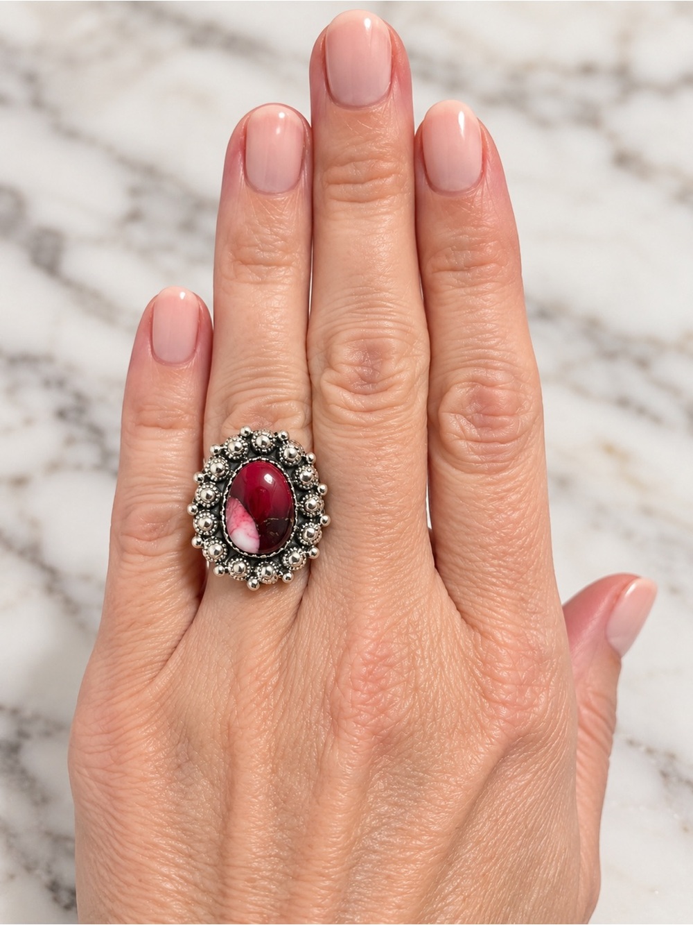 Red Dahlia 925 Sterling Silver Ring - Size 7